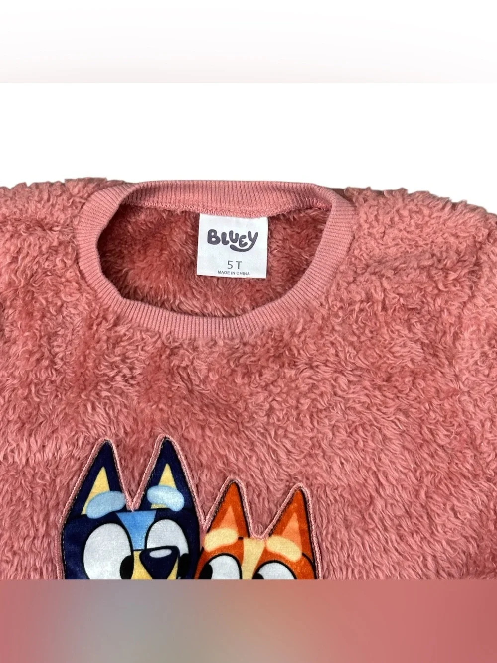 Bluey Girls 2 Piece Fleece Pajama Set Pink Bingo Bluey Top & Heart Leggings 5T